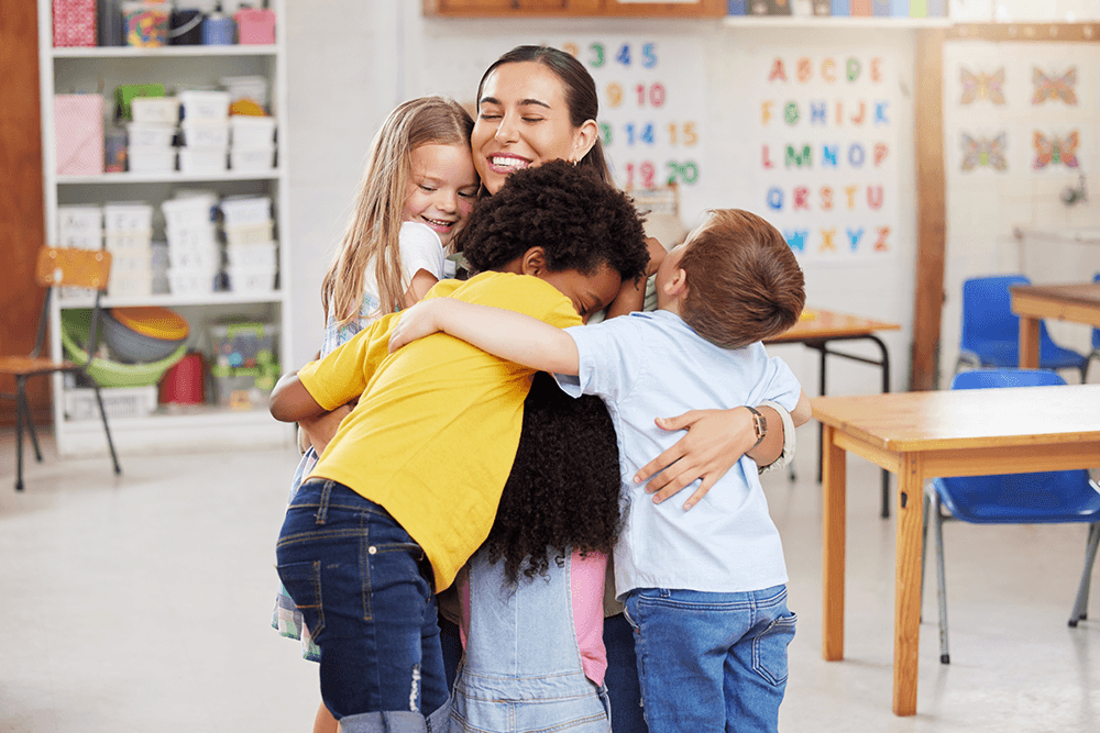 Group of smiling preschoolers playing