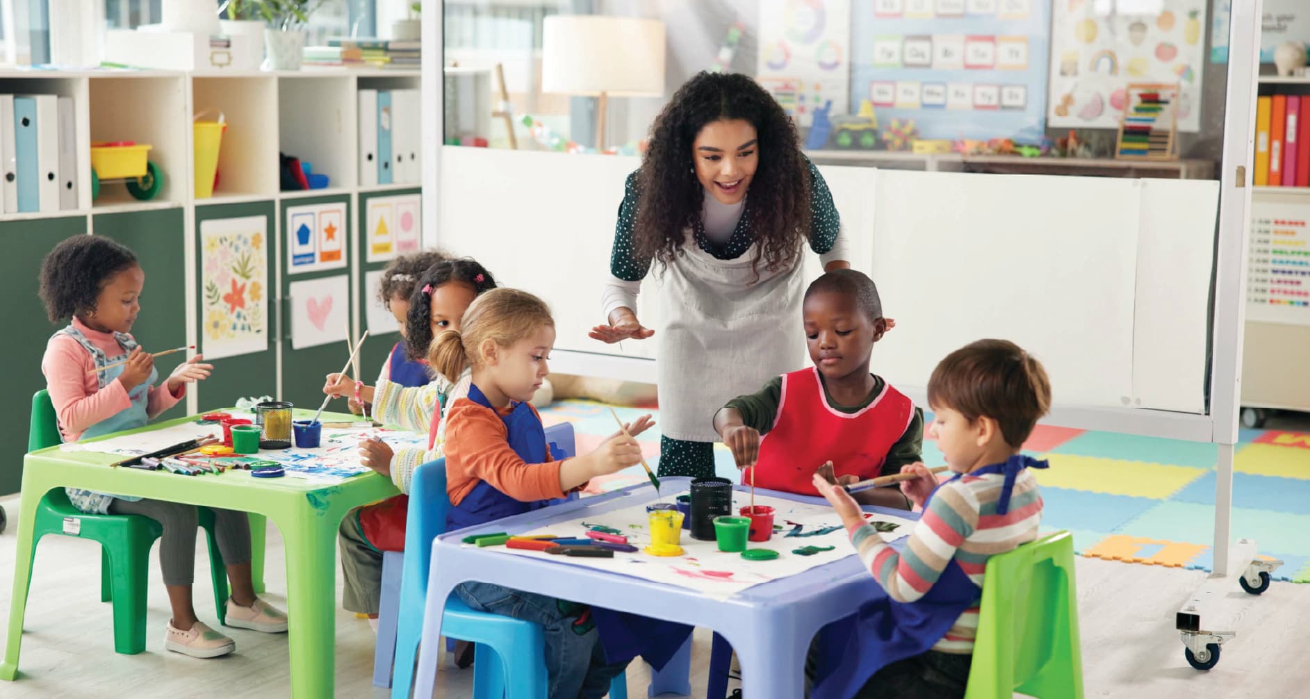Five-year-olds painting